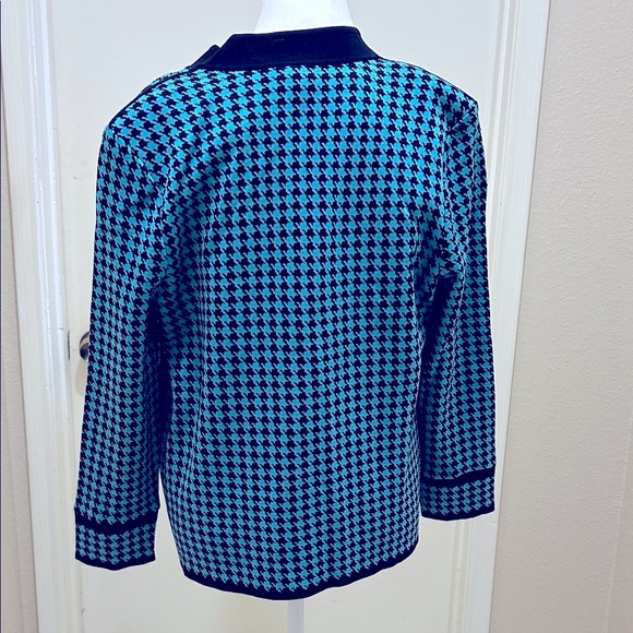 Ming Wang Black Blue Houndstooth Sweater Jacket w/Matching Sleeveless Sweater - Picture 3 of 5